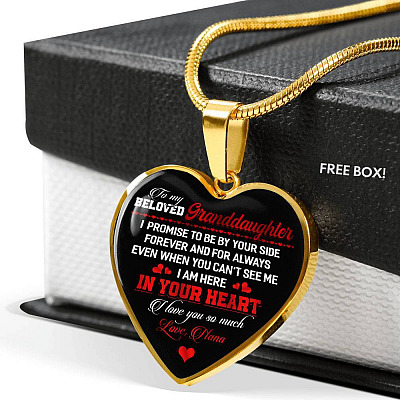 To My Beloved Granddaughter I Promise To Be By Your Side Forever And For Always I Love You Heart Pendant Necklace - Heart Luxury Necklace (Gold Plated)