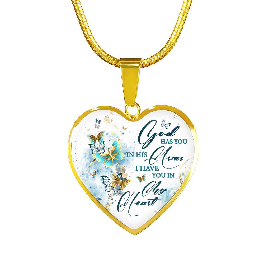 Butterfly God Has You In His Arms I Have You in My Heart Heart Pendant Necklace - Heart Luxury Necklace (Gold Plated)