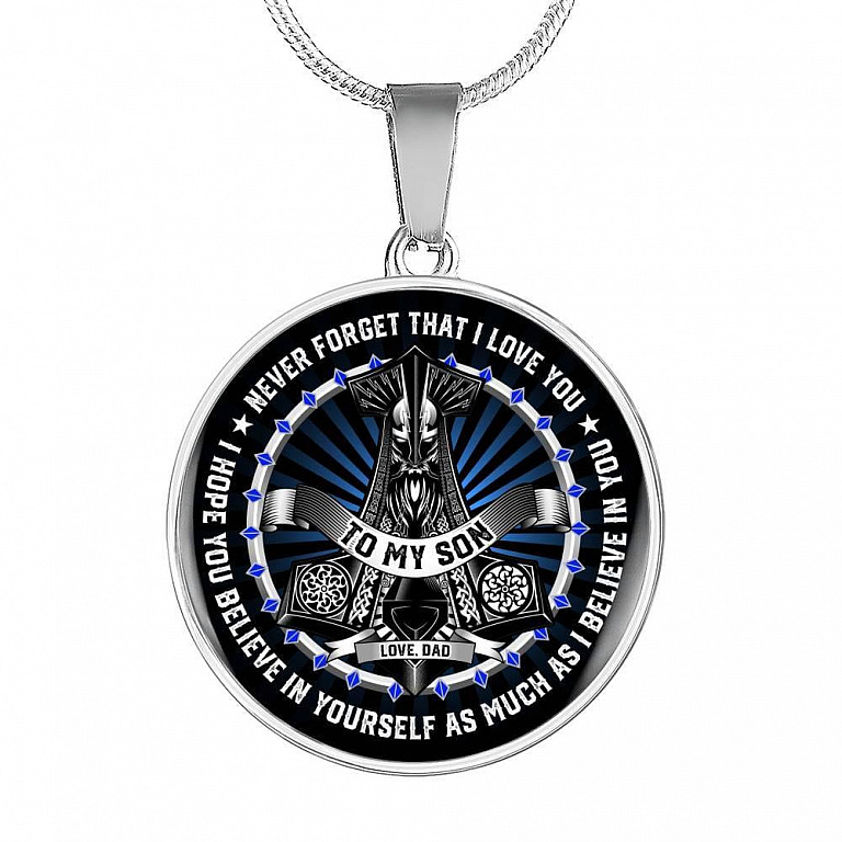 From Dad To Son Viking Circle Pendant Necklace - Never Forget That I Love You Necklace - Viking Necklace For Son - Circle Luxury Necklace (Silver)