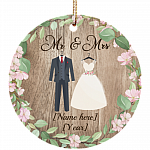 Mr & Mrs Personalized Decorative Christmas Ornament - Flat Circle Porcelain Ceramic Ornament Couple Ornaments, White, Ceramic Circle Ornament Mr & Mrs Personalized Decorative Christmas Ornament - Flat Circle Porcelain Ceramic Ornament Couple Ornaments, White, Ceramic Circle Ornament