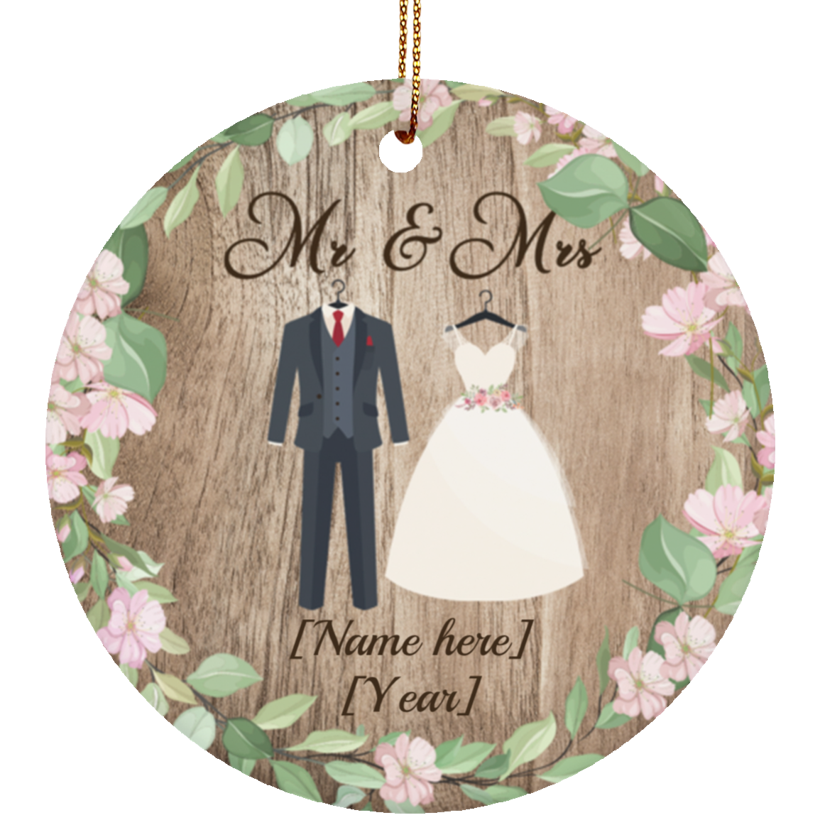 Mr & Mrs Personalized Decorative Christmas Ornament - Flat Circle Porcelain Ceramic Ornament Couple Ornaments, White, Ceramic Circle Ornament Mr & Mrs Personalized Decorative Christmas Ornament - Flat Circle Porcelain Ceramic Ornament Couple Ornaments, White, Ceramic Circle Ornament