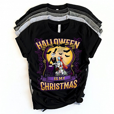 Alternative view of Halloween Is My Christmas Jack And Sally Nightmare T-Shirt - V-Neck - Halloween Jack-Skellington Shirt