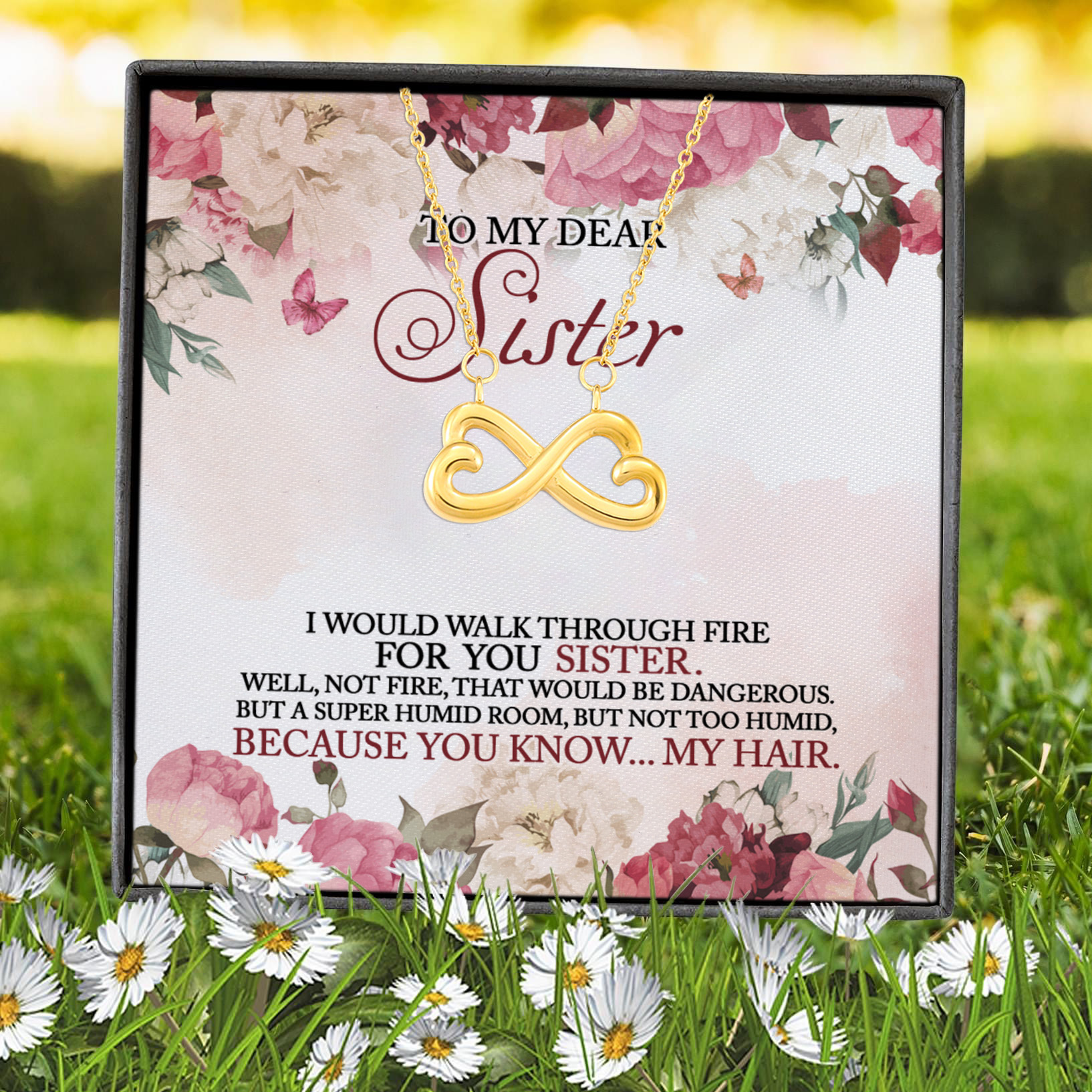 2N.Walk Through Fire For You-Sister-Message Card Infinity Heart Necklace (Gold) 7