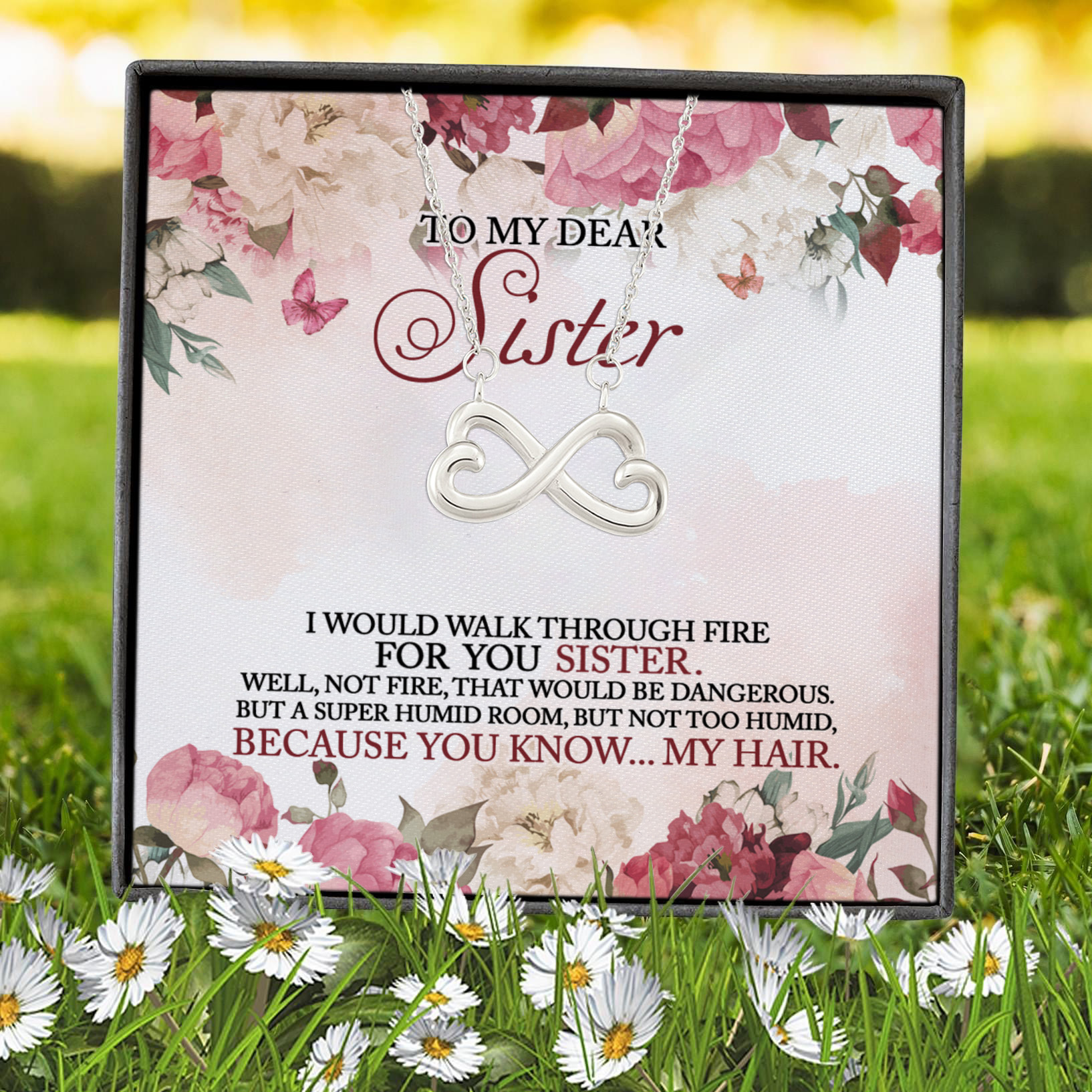 2N.Walk Through Fire For You-Sister-Message Card Infinity Heart Necklace (Silver) 7