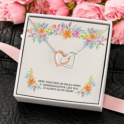 Here Together or Miles Apart a Granddaughter Like You Is Always in My Heart Interlocking Hearts Pendant Necklace