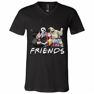 Nightmare Before Christmas Friends Jack Sally Oogie Boogie T-Shirt - V-Neck - Halloween Friends Shirt, Black, V-Neck T-Shirt