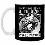 Jack Do I Look Like A Freakin' People Person Ceramic Coffee Mug - Water Bottle - Beer Stein, Black, 11 oz. White Mug