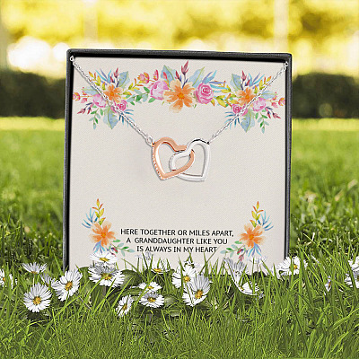 Alternative view of Here Together or Miles Apart a Granddaughter Like You Is Always in My Heart Interlocking Hearts Pendant Necklace