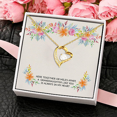 Here Together or Miles Apart a Granddaughter Like You Is Always in My Heart Forever Love Pendant Necklace