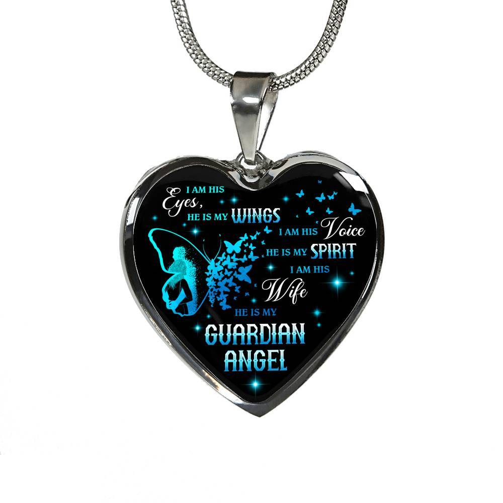 I Am His Eyes He Is My Wings I Am His Wife He Is My Guardian Angel Loss Of Husband Heart Pendant Necklace - Heart Luxury Necklace (Silver)
