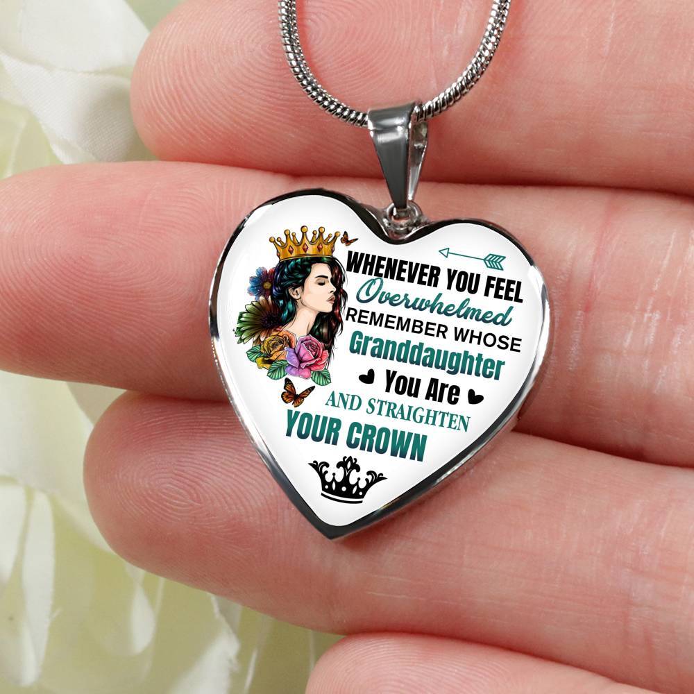 Whenever You Feel Overwhelmed Remember Whose Granddaughter You Are And Straighten Your Crown Heart Pendant Necklace - Heart Luxury Necklace (Silver) Whenever You Feel Overwhelmed Remember Whose Granddaughter You Are And Straighten Your Crown Heart Pendant Necklace - Heart Luxury Necklace (Silver)