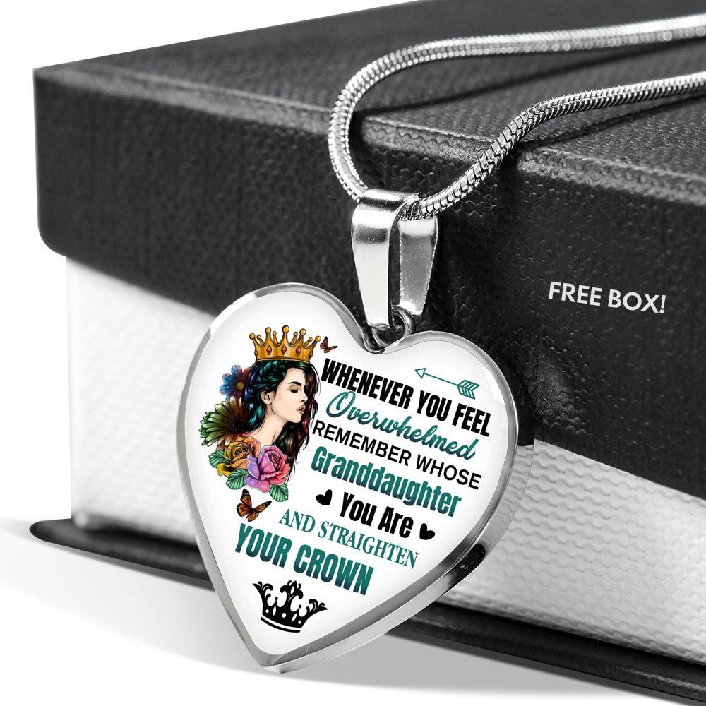 Whenever You Feel Overwhelmed Remember Whose Granddaughter You Are And Straighten Your Crown Heart Pendant Necklace - Heart Luxury Necklace (Silver) Whenever You Feel Overwhelmed Remember Whose Granddaughter You Are And Straighten Your Crown Heart Pendant Necklace - Heart Luxury Necklace (Silver)