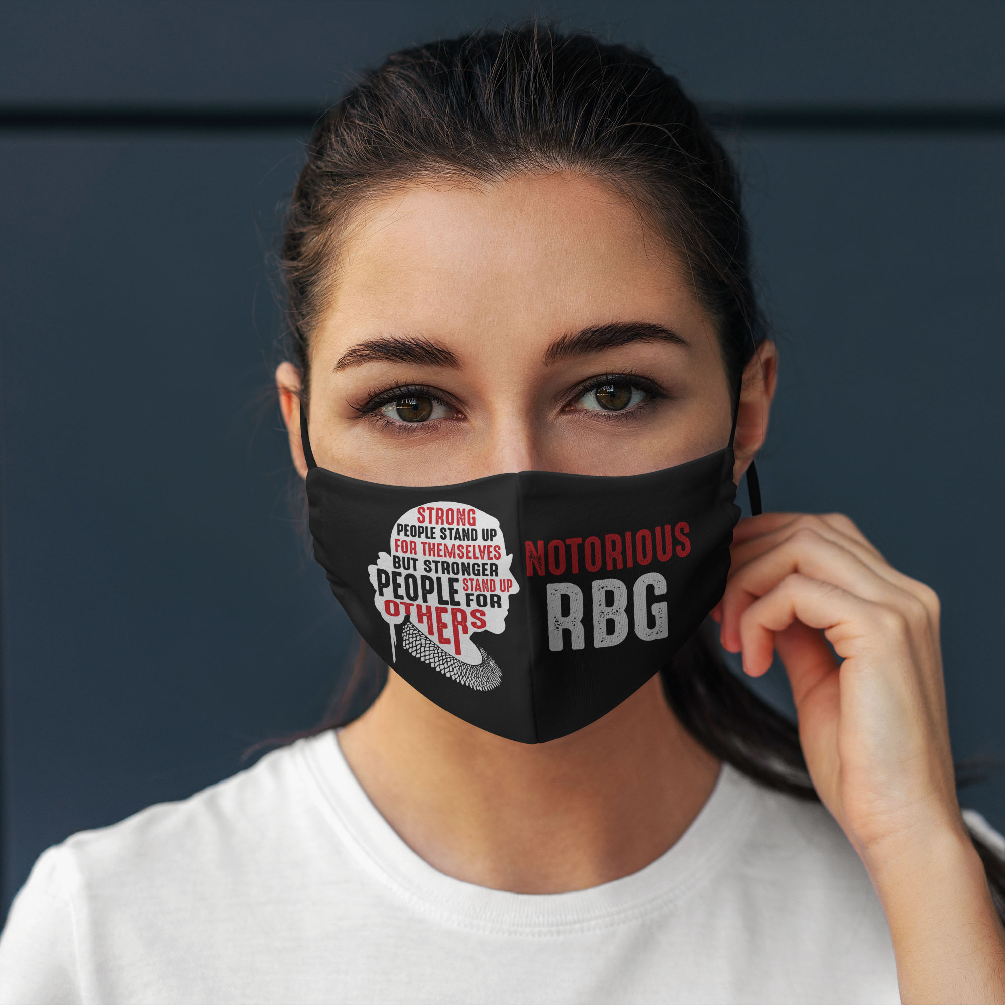 2VT. Strong People Stand Up Notorious RBG red mask mockup
