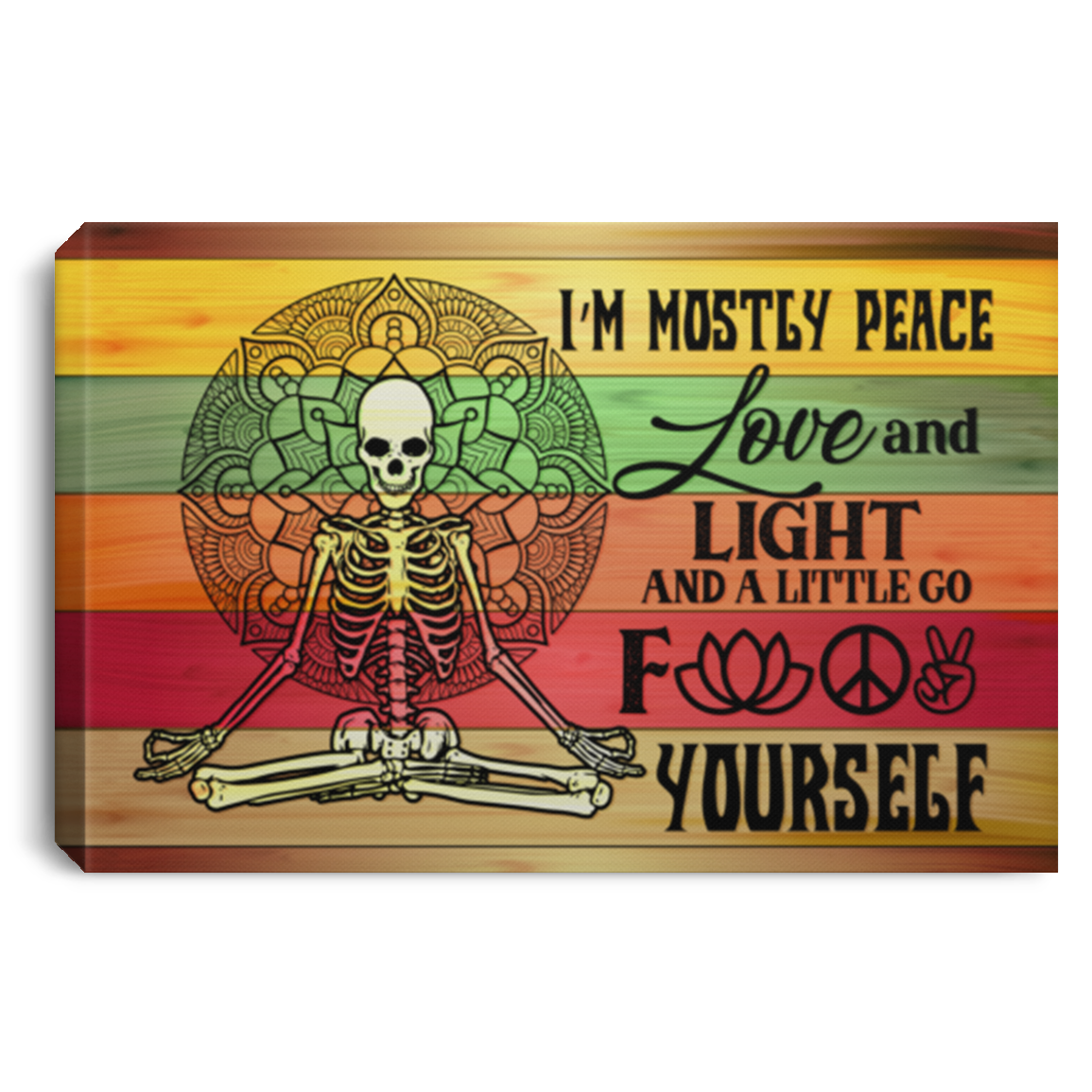 I'm Mostly Peace Love and Light Wall Art Yoga Framed Canvas Prints - Unframed Poster, White, 0.75'' Framed Canvas