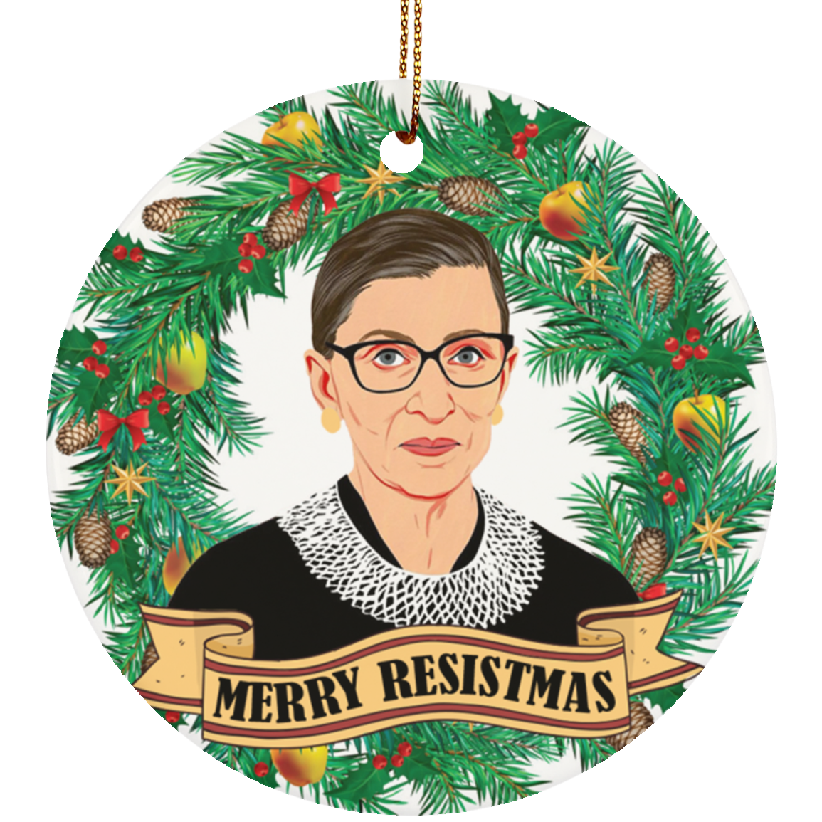 Merry Resistmas Ruth Bader Ginsburg Christmas Ornament - Notorious RBG Flat Circle Porcelain Ceramic Ornament, White, Ceramic Circle Ornament Merry Resistmas Ruth Bader Ginsburg Christmas Ornament - Notorious RBG Flat Circle Porcelain Ceramic Ornament, White, Ceramic Circle Ornament