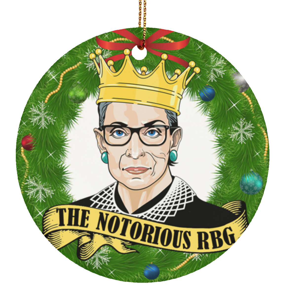 The Notorious RBG Christmas Ornament Green Wreath Ruth Bader Ginsburg Flat Circle Porcelain Ceramic Ornament, White, Ceramic Circle Ornament The Notorious RBG Christmas Ornament Green Wreath Ruth Bader Ginsburg Flat Circle Porcelain Ceramic Ornament, White, Ceramic Circle Ornament