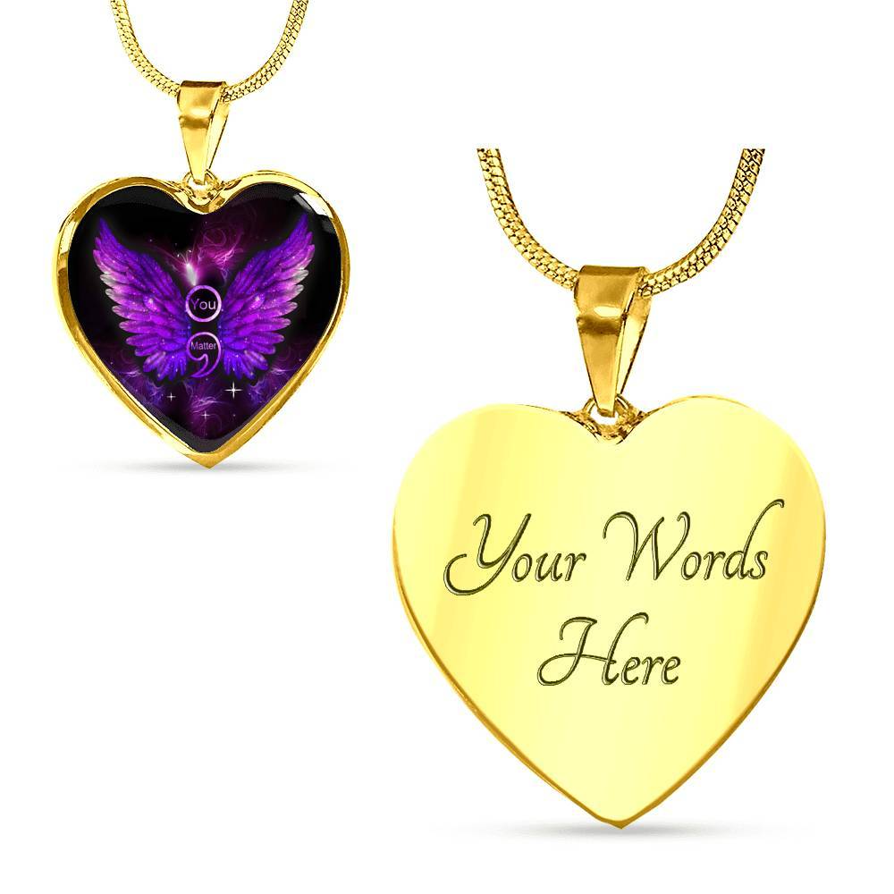You Matter Memorial Suicide Prevention Awareness Heart Pendant Necklace - Mental Health Awareness Necklace - Heart Luxury Necklace (Gold Plated)