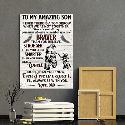 Alternative view of Dad To Amazing Son If We Are Apart I'll Always Be With You Dirt Bike Framed Canvas Prints - Unframed Poster