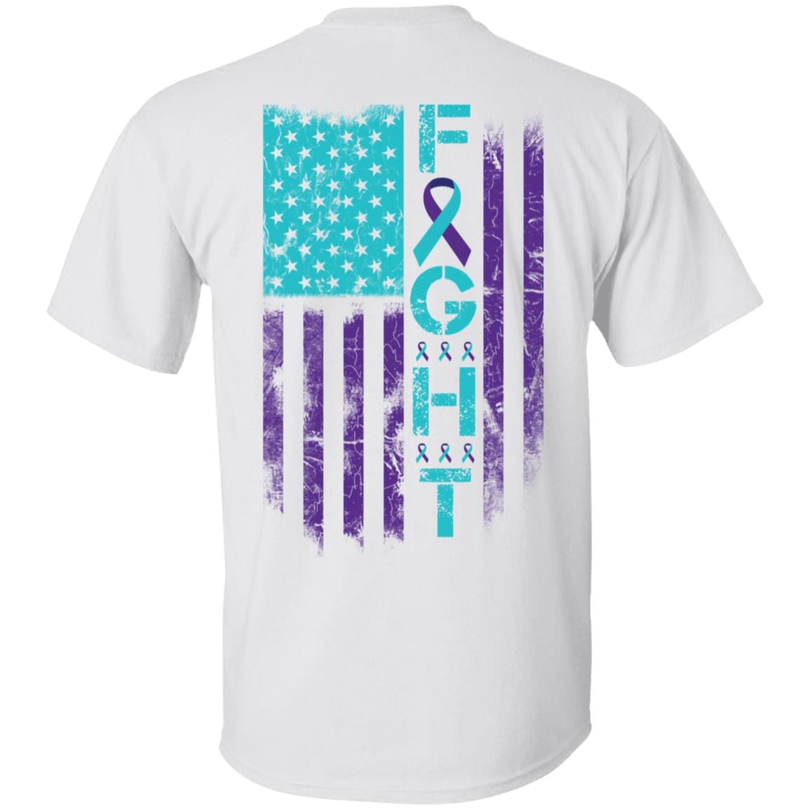 Suicide Awareness Ribbon American Flag Print on Back T-Shirt - Suicide Prevention Awareness Fight Shirt, White, Unisex T-Shirt