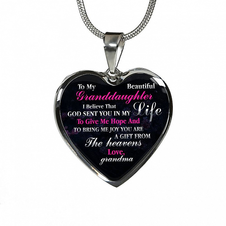 To My Beautiful Granddaughter I Believe That God Sent You In My Life Heart Pendant Necklace - Heart Luxury Necklace (Silver)