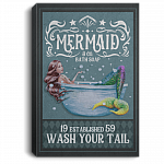 Mermaid Co Bath Soap Wash Your Tail Funny, White, 0.75'' Framed Canvas