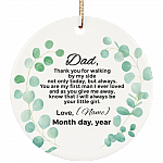 Personalized Christmas Ornament for Father from The Bride- Holiday Flat Circle Porcelain Ceramic Ornament, White, Ceramic Circle Ornament