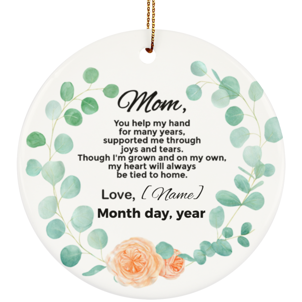 Personalized Christmas Ornament for Mother from The Bride- Holiday Flat Circle Porcelain Ceramic Ornament, White, Ceramic Circle Ornament Personalized Christmas Ornament for Mother from The Bride- Holiday Flat Circle Porcelain Ceramic Ornament, White, Ceramic Circle Ornament