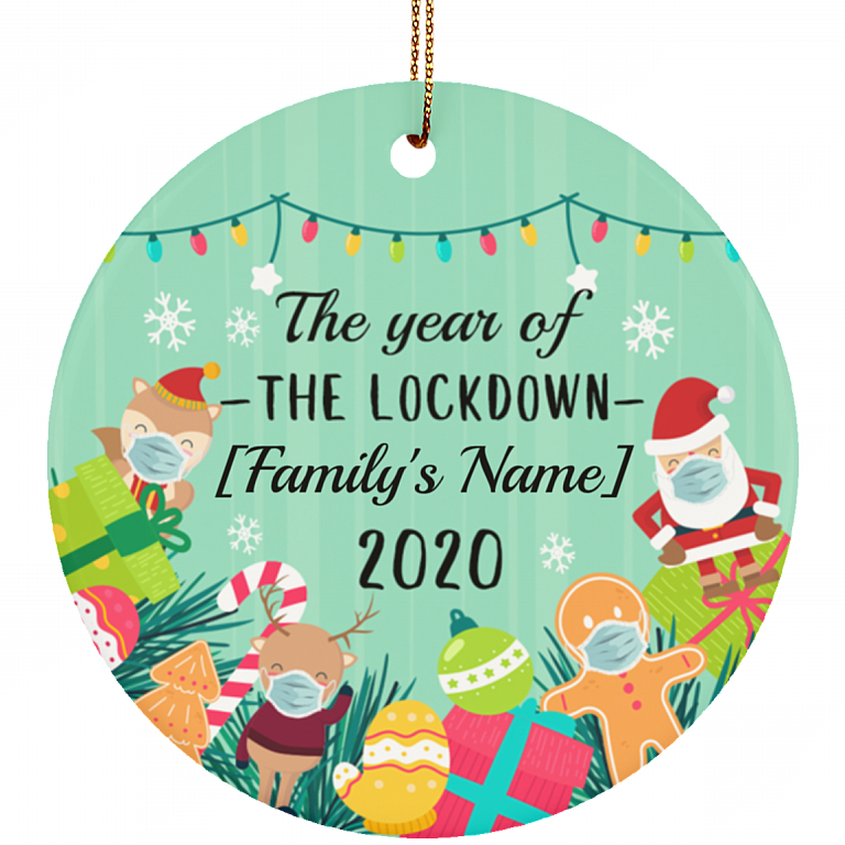 Personalized The Year Of The Lockdown Family Christmas Flat Circle Porcelain Ceramic Ornament Keepsake, White, Ceramic Circle Ornament