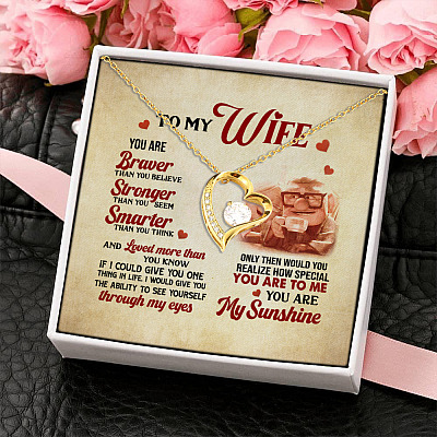 Alternative view of To My Wife You Are Braver Than You Believe Loved More Than You Know Forever Love Heart Pendant Necklace