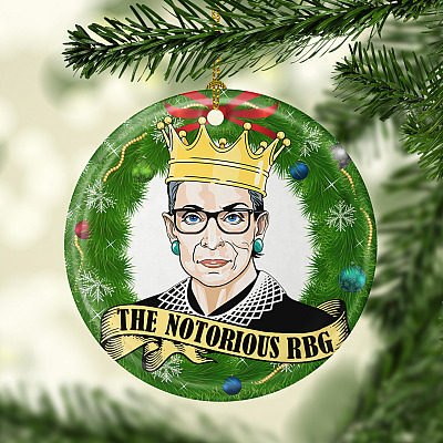 Alternative view of The Notorious RBG Christmas Ornament Green Wreath Ruth Bader Ginsburg Flat Circle Ornament