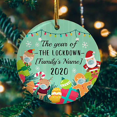 Alternative view of Personalized The Year Of The Lockdown Family Christmas Flat Circle Porcelain Ceramic Ornament Keepsake