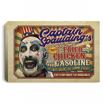 Capt Spaulding Fried Chicken and Gasoline Framed Canvas Prints - Unframed Poster, White, 0.75'' Framed Canvas