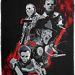 Halloween Horror Movies Characters Jason Michael Freddy Fleece Blanket - Mink Sherpa Blanket - Woven Blanket, White, Cozy Plush Fleece Blanket - 50x60