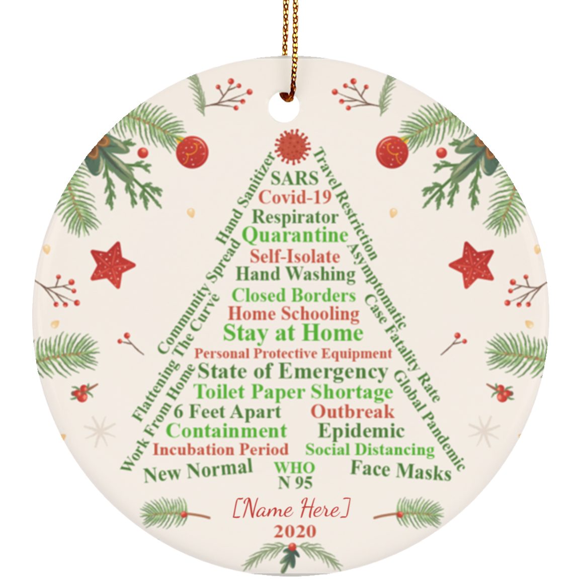 Personalized 2020 Pandemic Ornament Quarantine Christmas Ornament Keepsake - Circle Ceramic Ornament, White, Ceramic Circle Ornament