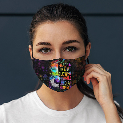 Alternative view of RBG Not Fragile Like A Flower Fragile Like A Bomb Washable Reusable Custom - Printed Cloth Face Mask Cover