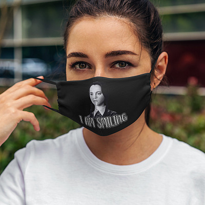 Alternative view of Wednesday Addams I Am Smiling Washable Reusable Custom Printed Cloth Face Mask Cover