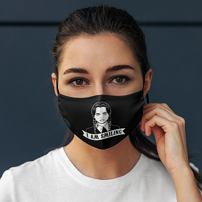 Alternative view of Wednesday Addams I Am Smiling Washable Reusable Custom - Printed Cloth Face Mask Cover