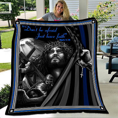Alternative view of Don't Be Afraid Just Have Faith Jesus Fleece Blanket - Mink Sherpa Blanket - Woven Blanket