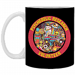 Pshychedelic Research Volunteer Ceramic Coffee Mug - Beer Stein - Water Bottle - Color Changing Mug, Black, 11 oz. White Mug