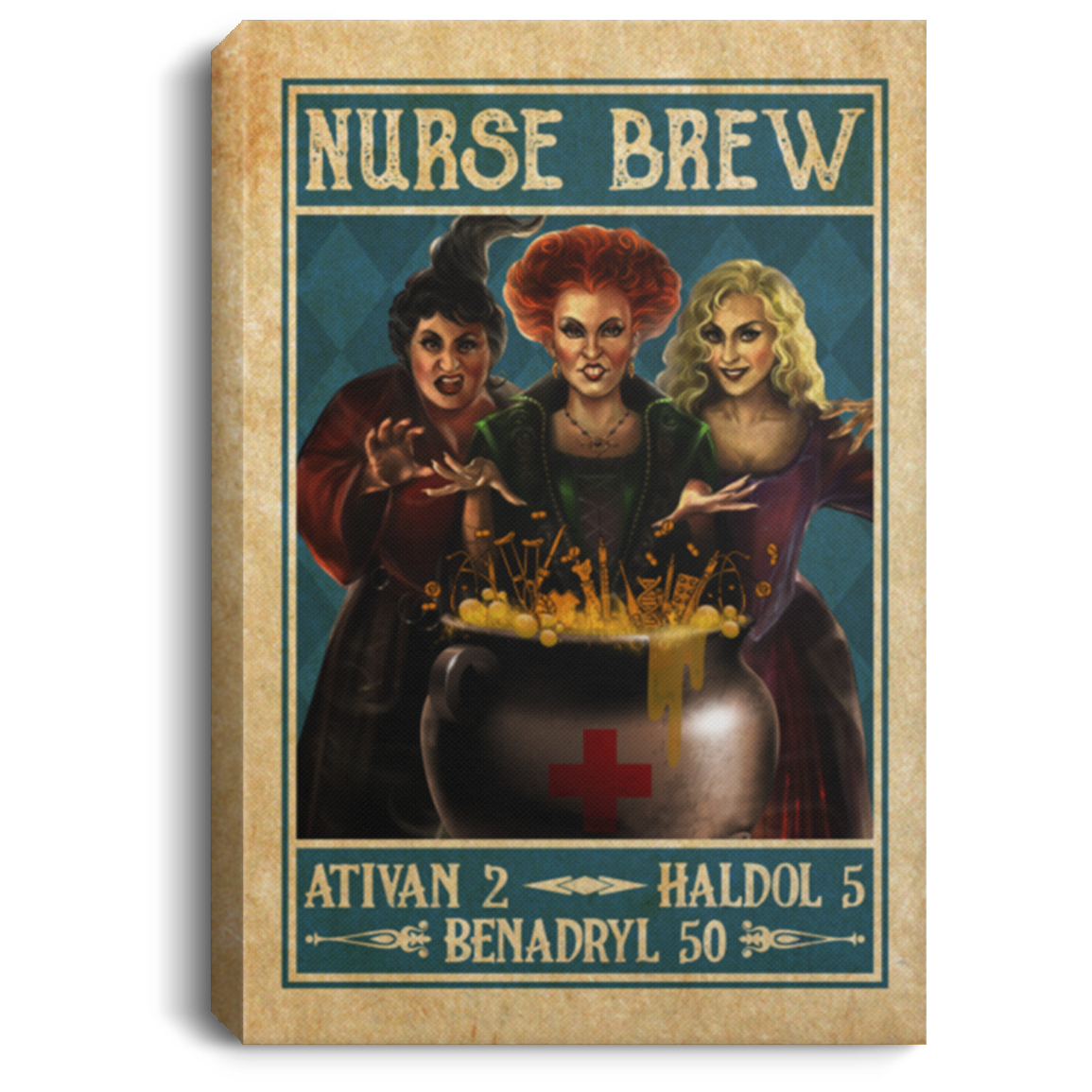 Halloween Nurse Brew Hocus Three Witches Vintage Retro Framed Canvas - Unframed Poster, White, 0.75'' Framed Canvas Halloween Nurse Brew Hocus Three Witches Vintage Retro Framed Canvas - Unframed Poster, White, 0.75'' Framed Canvas