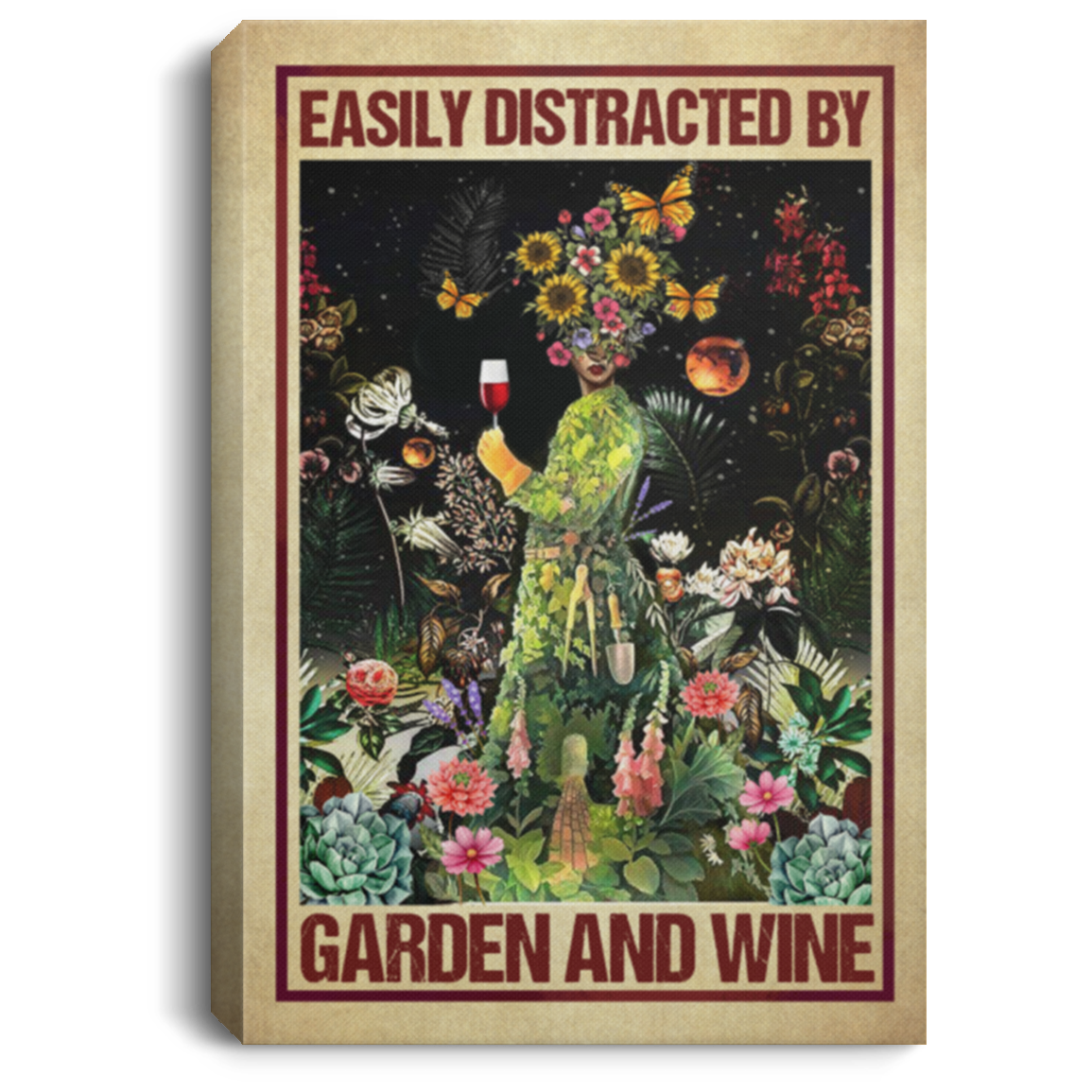 Easily Distracted By Garden And Wine Gallery Wrapped Framed Canvas Prints - Unframed Poster - Home Decor Wall Art, White, 0.75'' Framed Canvas Easily Distracted By Garden And Wine Gallery Wrapped Framed Canvas Prints - Unframed Poster - Home Decor Wall Art, White, 0.75'' Framed Canvas