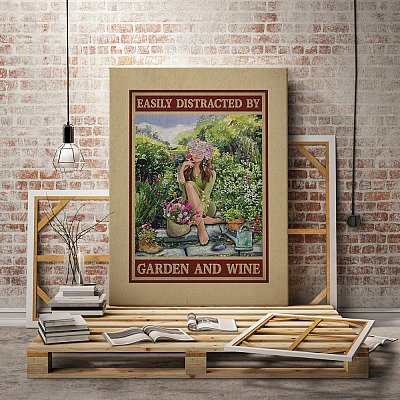 Alternative view of Easily Distracted By Garden and Wine Garden Girl Vintage Retro Framed Canvas - Unframed Poster