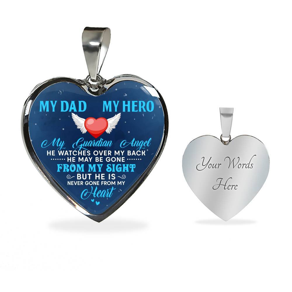 My Dad My Hero My Guardian Angel He Watches Over My Back Heart Pendant Necklace - Heart Luxury Necklace (Silver) My Dad My Hero My Guardian Angel He Watches Over My Back Heart Pendant Necklace - Heart Luxury Necklace (Silver)