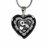 Jack And Sally Heart Pendant Necklace - Skellington Gifts For Couple - Heart Luxury Necklace (Silver)
