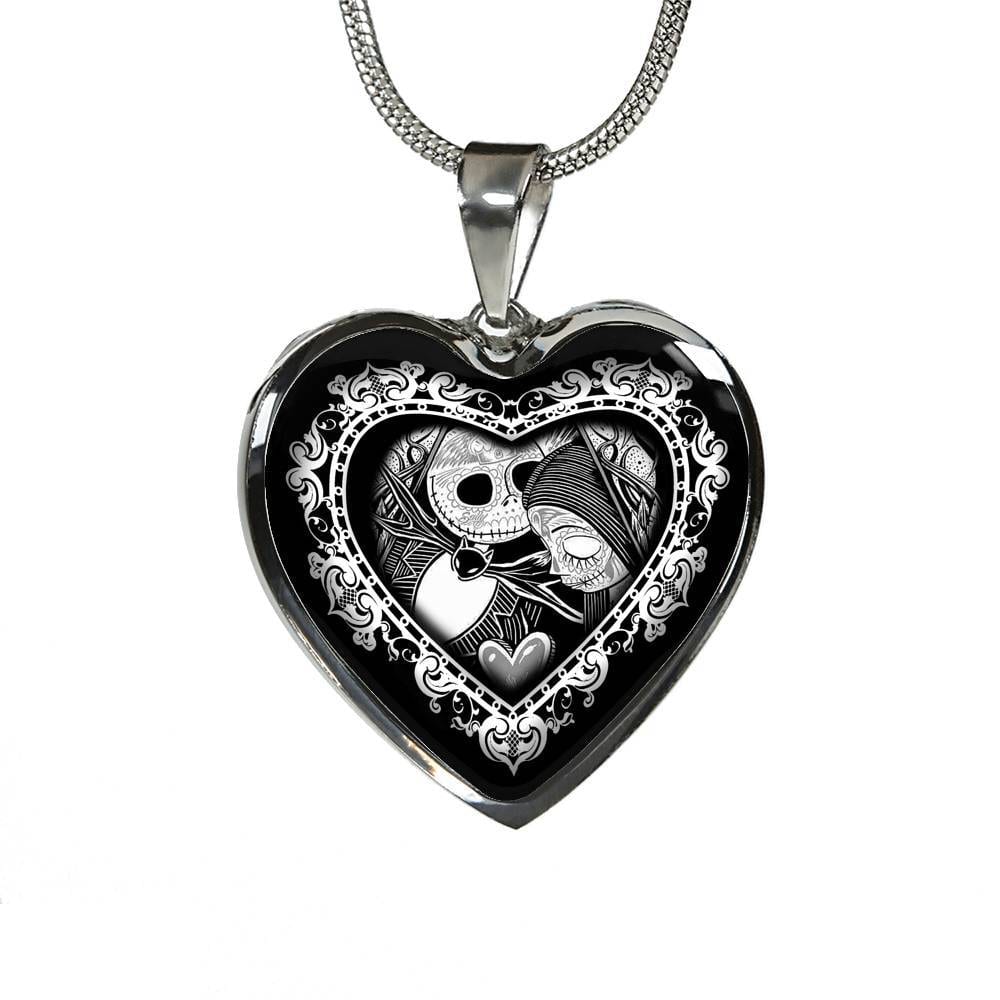 Jack And Sally Heart Pendant Necklace - Skellington Gifts For Couple - Heart Luxury Necklace (Silver) Jack And Sally Heart Pendant Necklace - Skellington Gifts For Couple - Heart Luxury Necklace (Silver)