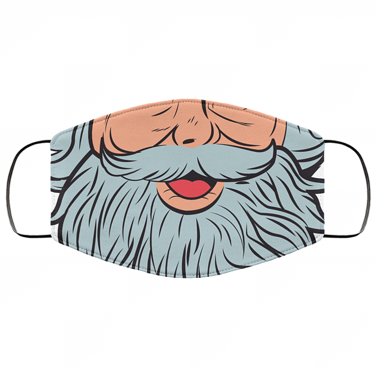 Santa Face Washable Reusable Custom Printed Cloth Face Mask Cover - Santa Beard Face Mask Christmas Face Mask, White, Cloth Face Cover – Medium/Large
