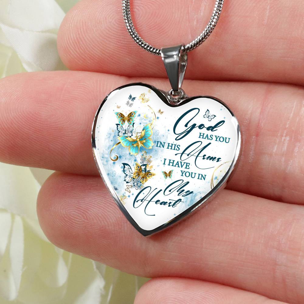 Butterfly God Has You In His Arms I Have You in My Heart Heart Pendant Necklace - Heart Luxury Necklace (Silver)