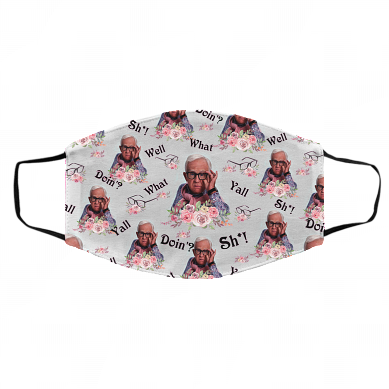 Leslie Well Shit Floral Washable Reusable Custom - Printed Cloth Face Mask Cover, White, Cloth Face Cover – Medium/Large