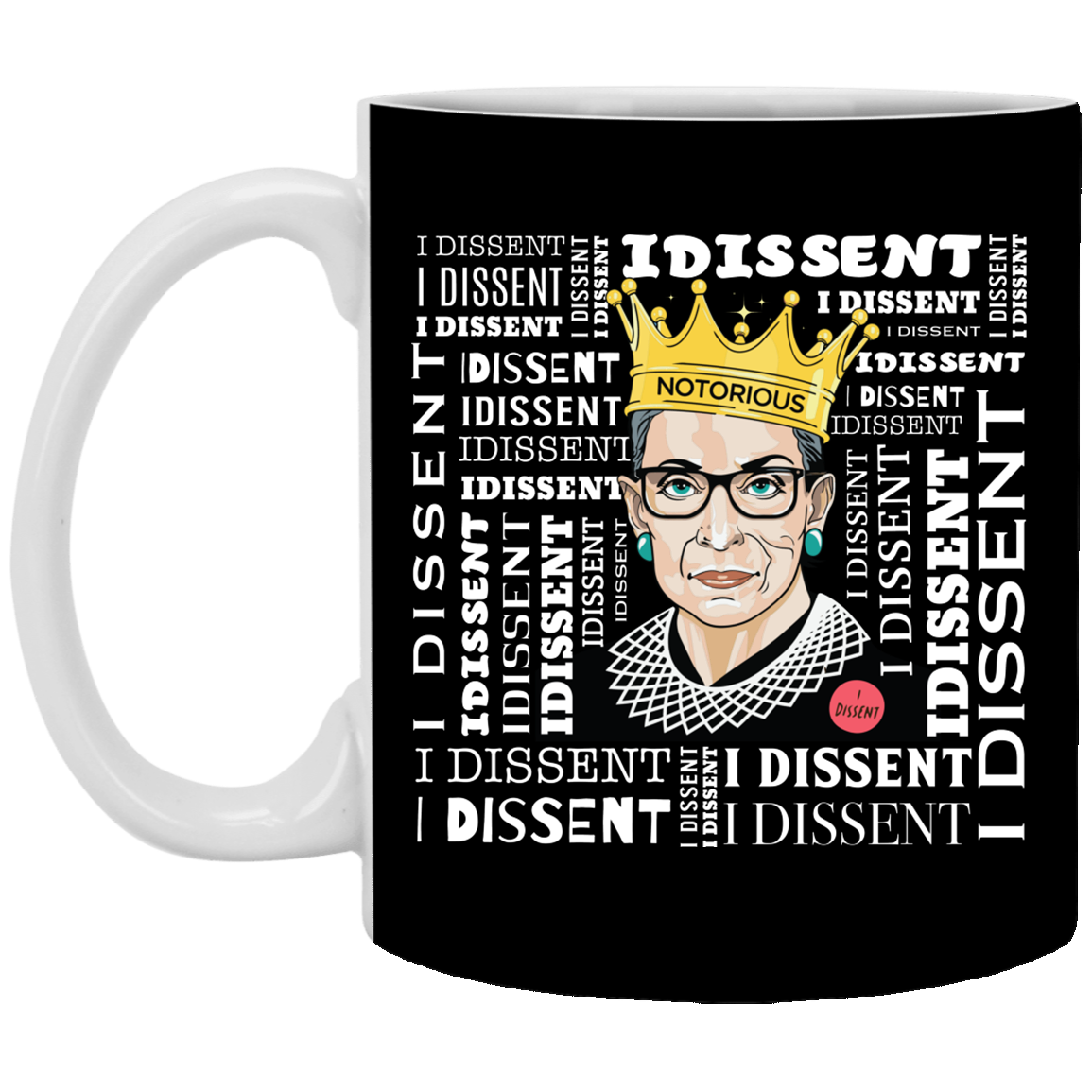 I Dissent Feminism Quote Feminist RBG Ruth Bader Ginsburg Ceramic Coffee Mug - Beer Stein - Water Bottle, Black, 11 oz. White Mug I Dissent Feminism Quote Feminist RBG Ruth Bader Ginsburg Ceramic Coffee Mug - Beer Stein - Water Bottle, Black, 11 oz. White Mug