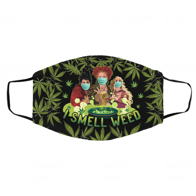 I Smell Weed Three Witches Hocus Washable Reusable Custom - Printed Cloth Face Mask Cover, Black, Cloth Face Cover – Medium/Large